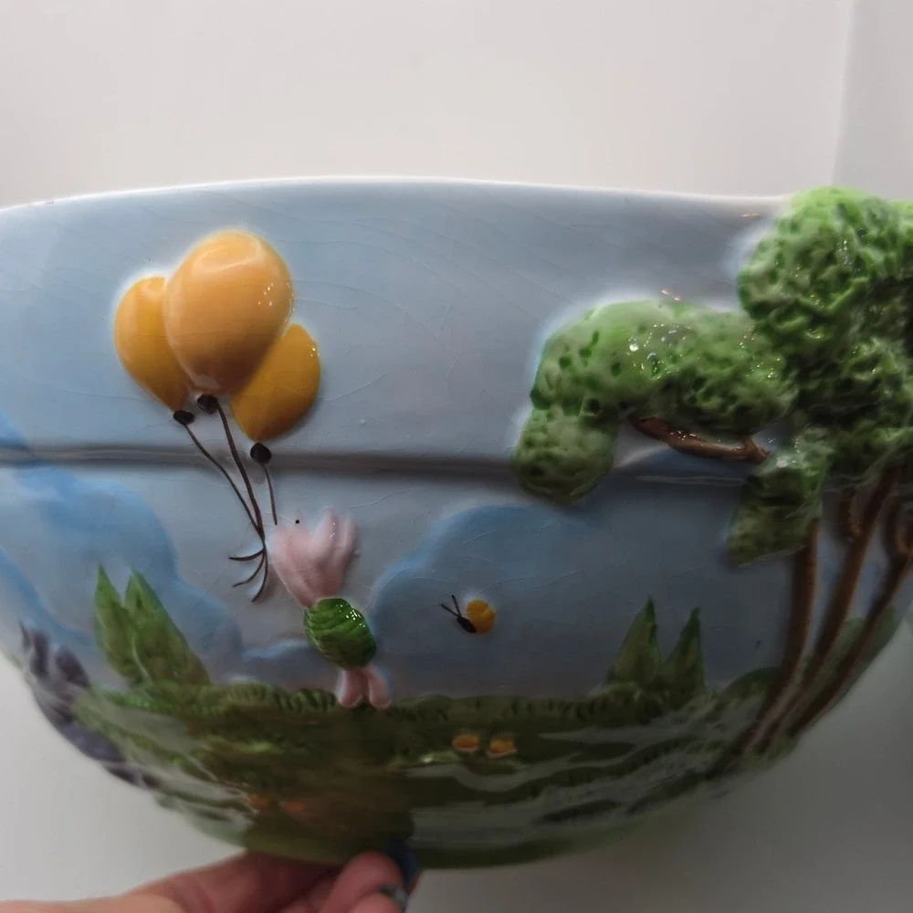 Disney Winnie the Pooh Tigger Piglet 3D Relief Ceramic Large Mixing Bowl Blue